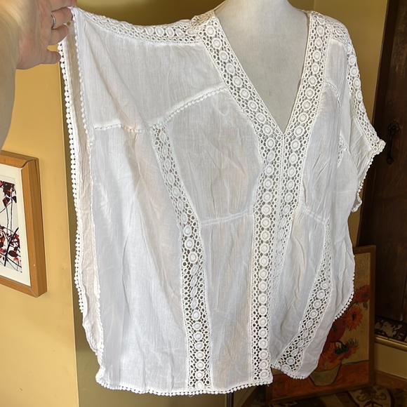 BLUE ISLAND Size XL Swim Coverup Ethereal Embroidered V-Neck Gauzy Lightwgt NEW - Picture 2 of 16